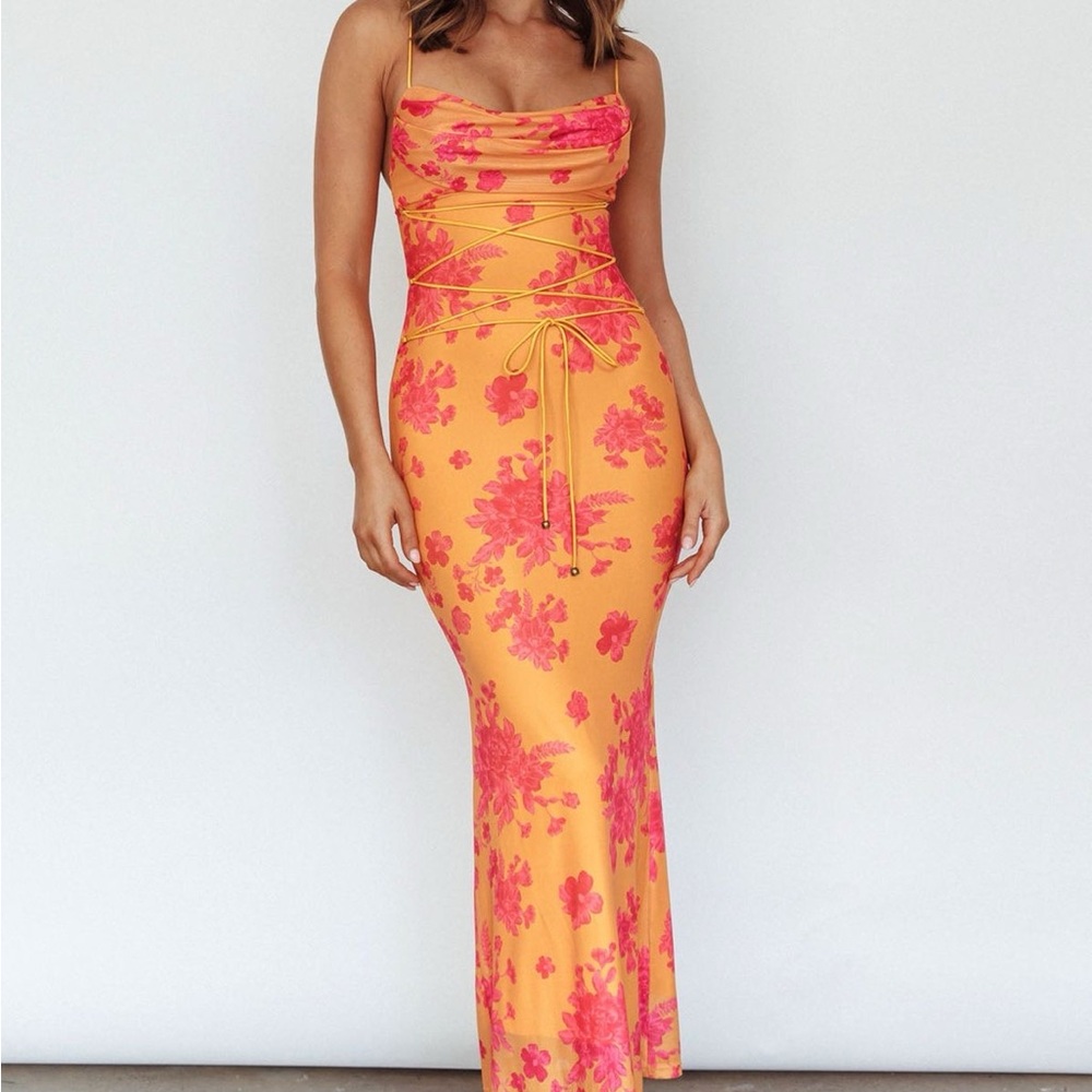 Selfie Leslie Orange and Pink Maxi Dress